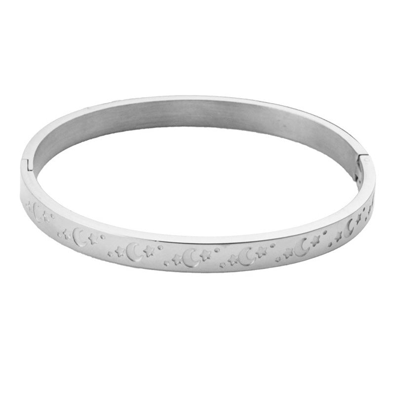Venta al por mayor Pulsera de acero inoxidable estrella luna chapada en oro